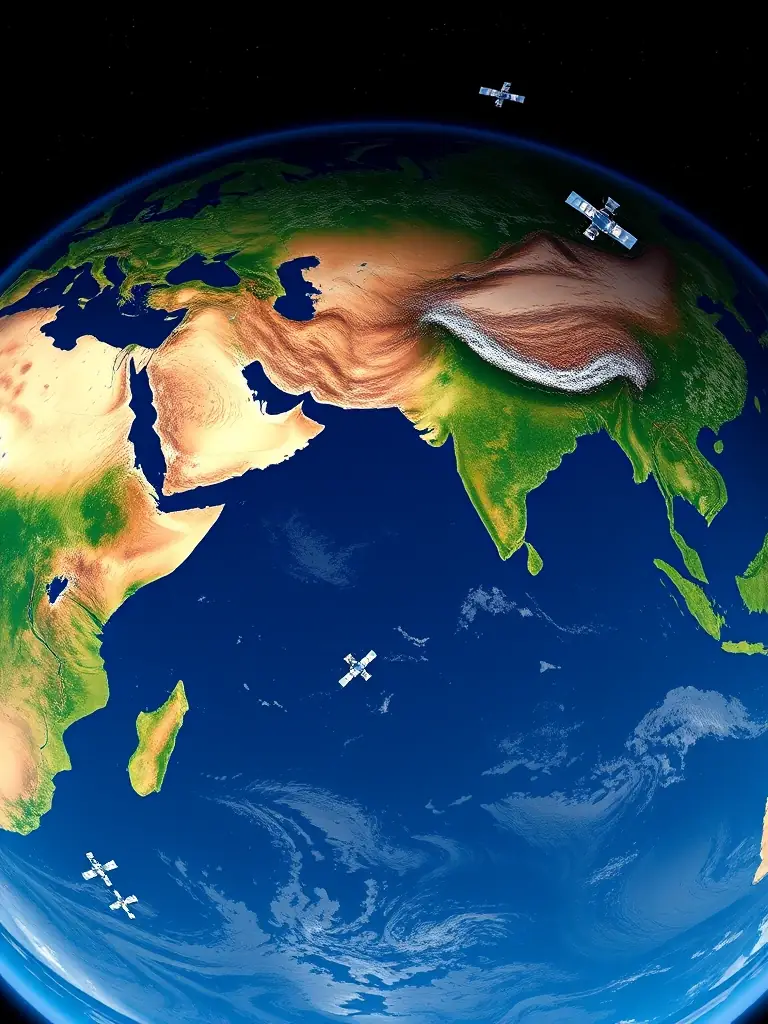 A satellite view of the Earth, emphasizing the global reach and advanced technology behind Trackear's tracking services.
