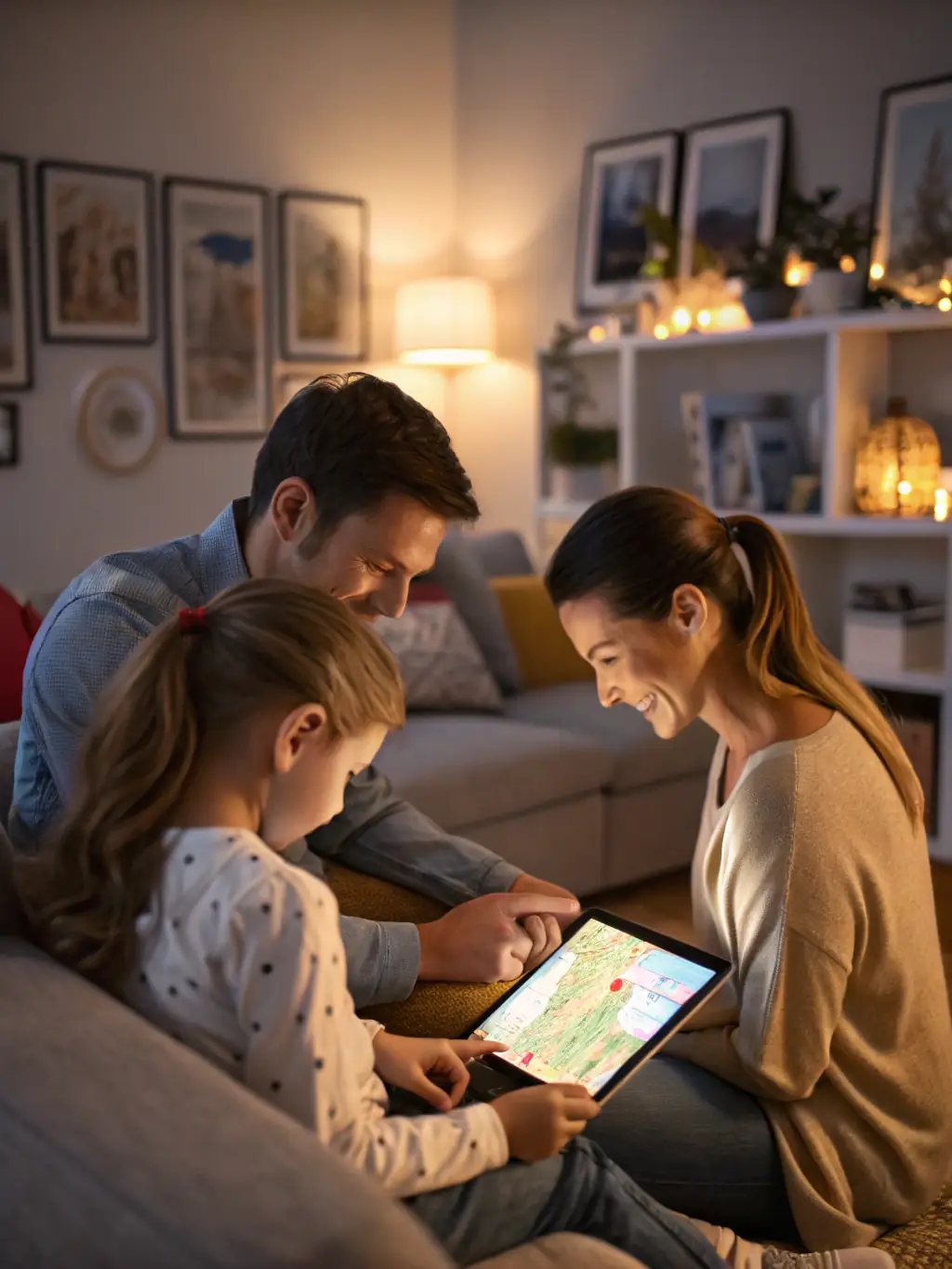 An image of a family using a smartphone app to track the location of their pet on a map, emphasizing the ease of use and peace of mind provided by personal tracking solutions.